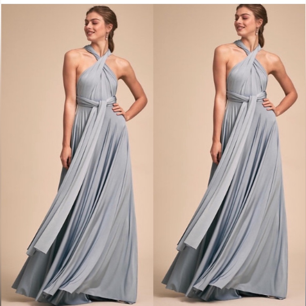 Twobirds Convertible Halter Maxi Dress in Dusty Blue